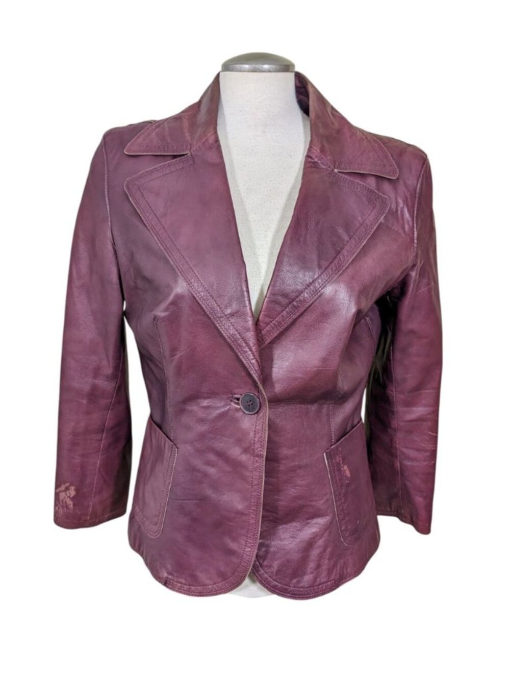 Vintage Danier Italian Leather Blazer Jacket Rich Burgundy M Quiet Luxury FLAWS